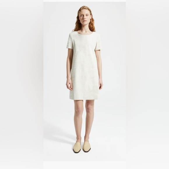 Theory Beige Panel Shift Dress in Sharkskin Crunch Women's Dress Size M - Picture 8 of 8